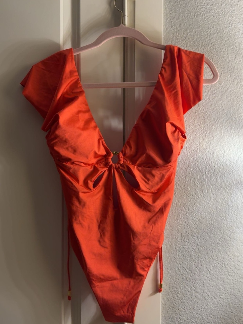 Red One-Piece Swimsuit with Gold Ring Detail